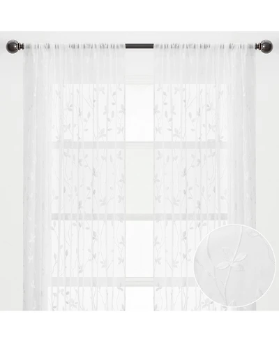 Chanasya Premium Embroidered Vine Curtains - Sheer for Living Room, Bedroom, Kitchen 52" x 108" White, 2 Panels