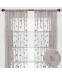 Chanasya Premium Embroidered Vine Curtains - Sheer for Living Room, Bedroom, Kitchen 52" x 108" White, 2 Panels