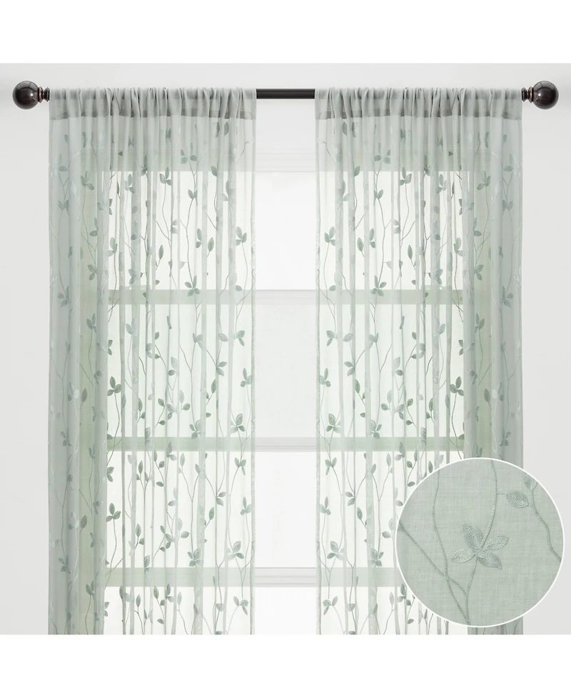 Chanasya Premium Embroidered Vine Curtains - Sheer for Living Room, Bedroom, Kitchen 52" x 108" White, 2 Panels