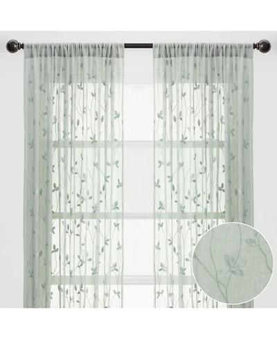 Chanasya Premium Embroidered Vine Curtains - Sheer for Living Room, Bedroom, Kitchen 52" x 108" White, 2 Panels