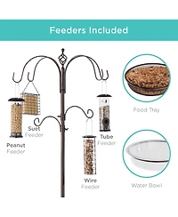 Best Choice Products 89in 6-Hook Bird Feeding Station, Steel Multi-Feeder Stand w/ 4 Feeders, Tray, Bird Bath