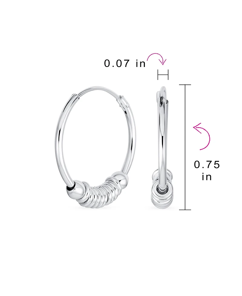 Bling Jewelry Balinese Tribal Ball Bead Continuous Circle Bohemian Boho Tribal Endless Bali Hoop Earrings .925 Sterling Silver .75 Inch Diameter
