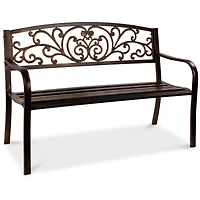Best Choice Products Outdoor Steel Bench Garden Patio Porch Furniture w/ Floral Design Backrest