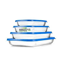 NutriChef 4 Sets of High Borosilicate Rectangular Glass Bakeware Set with Pe Lid (Red)