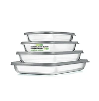 NutriChef 4 Sets of High Borosilicate Rectangular Glass Bakeware Set with Pe Lid (Red)