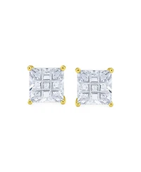 Bling Jewelry Square Cz Cubic Zirconia Invisible Cut Stud Earrings 14K Gold Plated .925 Sterling Silver
