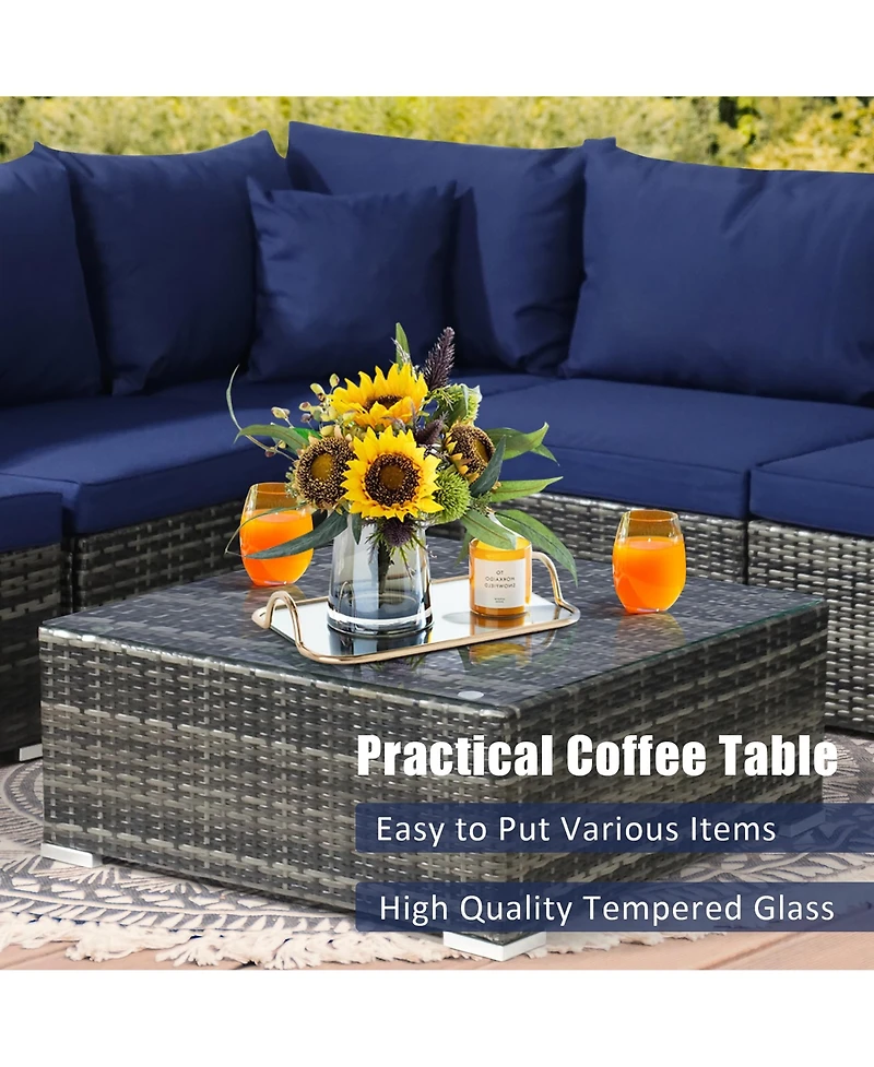 7PCS Patio Rattan Furniture Set Sectional Sofa Garden