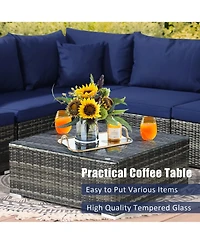 7PCS Patio Rattan Furniture Set Sectional Sofa Garden