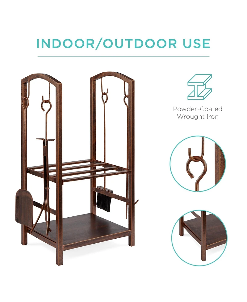 Best Choice Products 5-Piece Firewood Log Rack Holder Tools Set for Fireplace w/ Hook, Broom, Shovel, Tongs