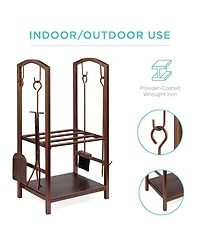 Best Choice Products 5-Piece Firewood Log Rack Holder Tools Set for Fireplace w/ Hook, Broom, Shovel, Tongs