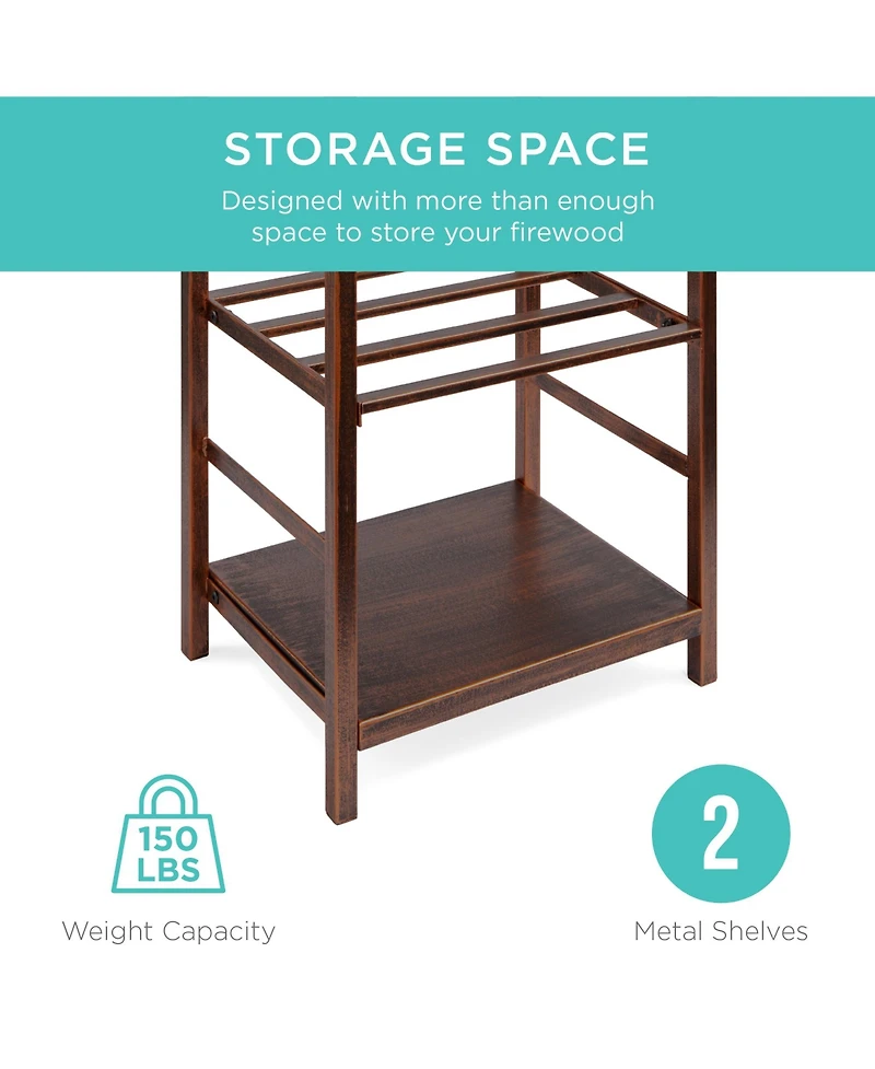 Best Choice Products 5-Piece Firewood Log Rack Holder Tools Set for Fireplace w/ Hook, Broom, Shovel, Tongs