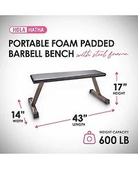 HolaHatha 600 Pound Capacity Foam Padded Flat Barbell Bench w/Steel Frame, Black