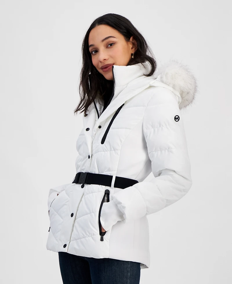Michael Michael Kors Womens Detail Back Hooded Puffer Coat, Created for Macys