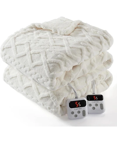 Caromio King Size Tufted Sherpa Electric Heated Blanket with Dual Control, 100" x 90"