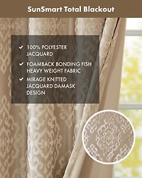 Mirage Knitted Jacquard Damask Total blackout curtains for bedroom, Silver grommet top fit up to 1.25 inches rod Single Curtain Panel for Living Room