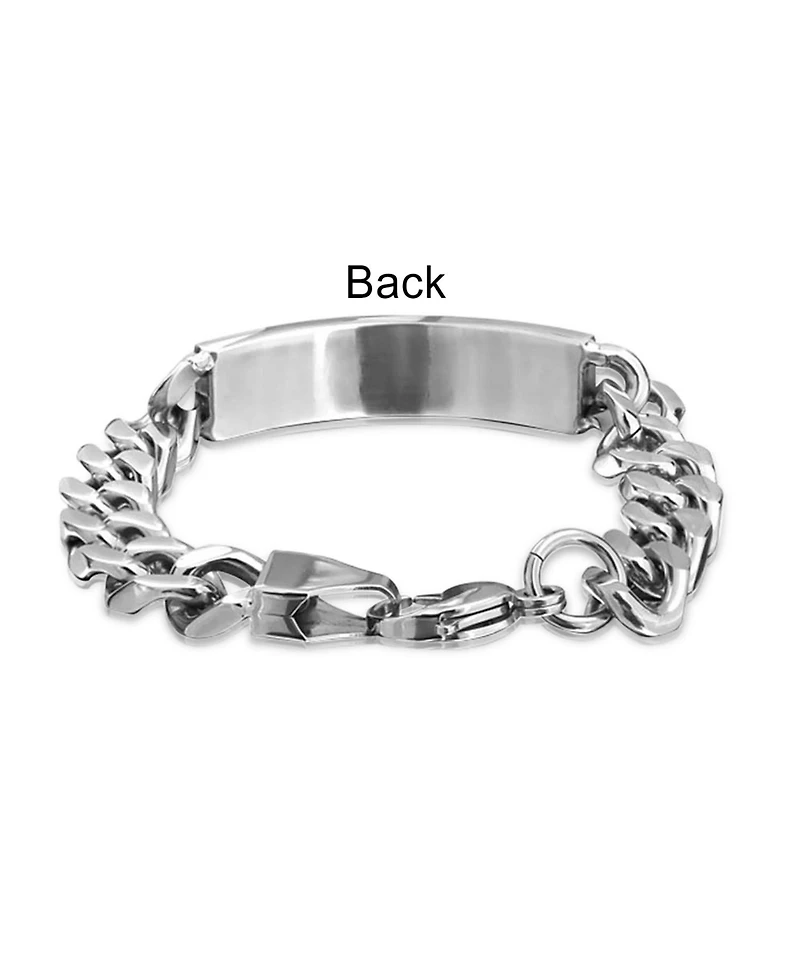 Bling Jewelry Name Plated Religious Side Ways Cross Identification Id Bracelet Curb Stainless Steel