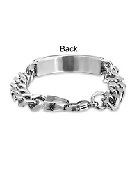 Bling Jewelry Name Plated Religious Side Ways Cross Identification Id Bracelet Curb Stainless Steel
