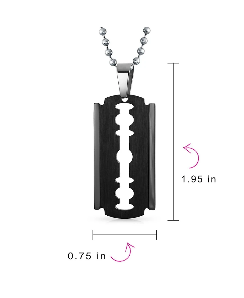 Bling Jewelry Hip Hop Biker Jewelry Large Razor Blade Dog Tag Pendant Necklace Black Silver Gold Tone Stainless Steel 20 Inch Ball Chain