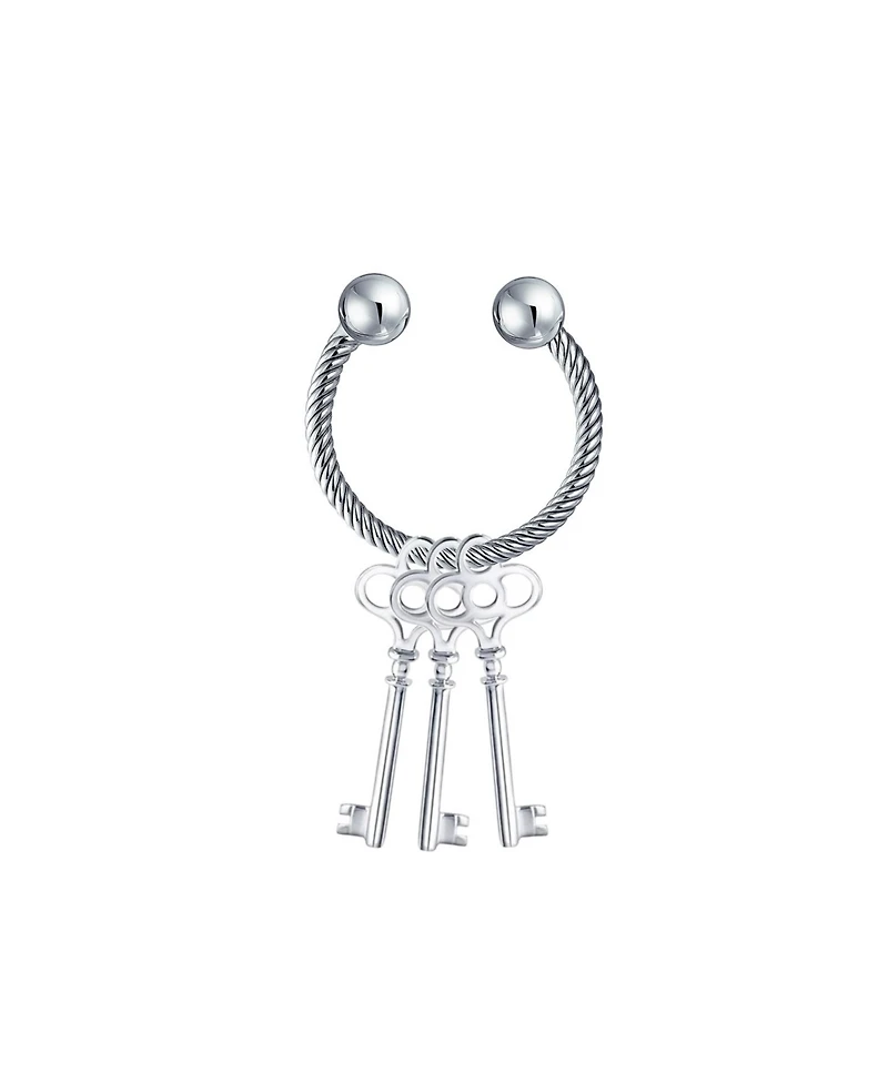 Bling Jewelry Classic Twisted Cable Keychain Ball Screw Tip Horseshoe Key Ring Graduation Shine Oxidized .925 Sterling Silver