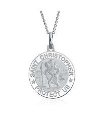 Bling Jewelry Religious Medal Medallion Patron of Safe Travel - Saint Christopher Pendant Necklace and in .925 Sterling Silver