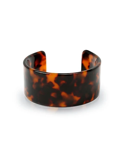 Bling Jewelry Fashion Statement Brown Golden Acrylic Marbled Leopard Tortoise Shell Wide Cuff Bangle