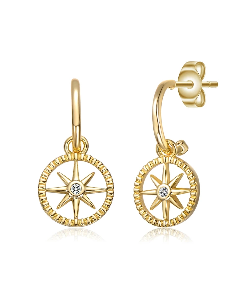 GigiGirl 14K Gold Plated Cubic Zirconia Guiding Star Compass Dangle Earrings