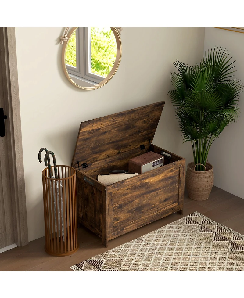 Homcom 29.9" Storage Chest w/ 2 Safety Hinges, Wooden Box,