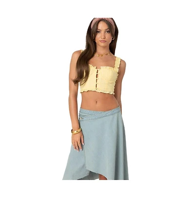 Edikted Womens Button Front Cropped Eyelet Corset