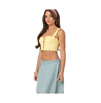 Edikted Womens Button Front Cropped Eyelet Corset