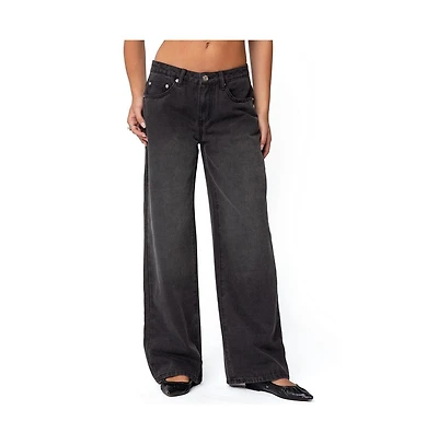 Edikted Womens 1980 Leopard Patch Low Rise Jeans