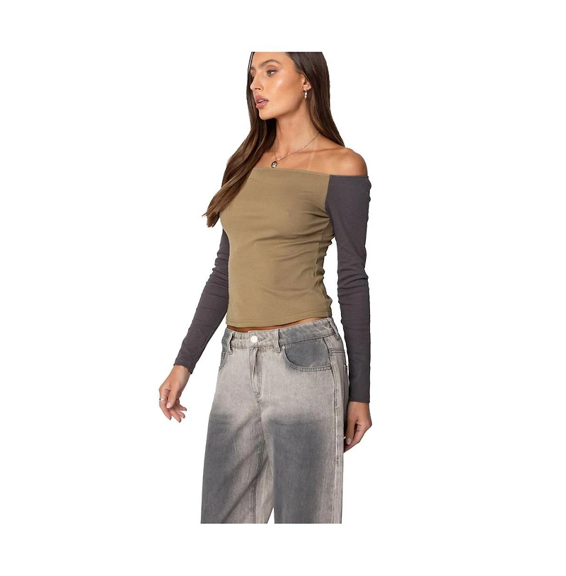 Edikted Womens Contrast Off Shoulder Top
