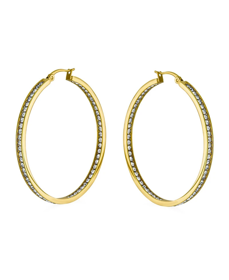 Bling Jewelry Round Channel Set Cz Hoop Earrings Silver Gold Tone Black Stainless Steel 2" Diameter
