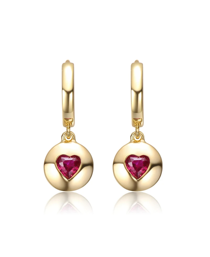GiGiGirl Sterling Silver 14K Gold Plated with Red Cubic Zirconia Dangle Earrings