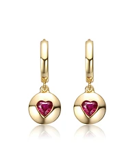 GiGiGirl Sterling Silver 14K Gold Plated with Red Cubic Zirconia Dangle Earrings