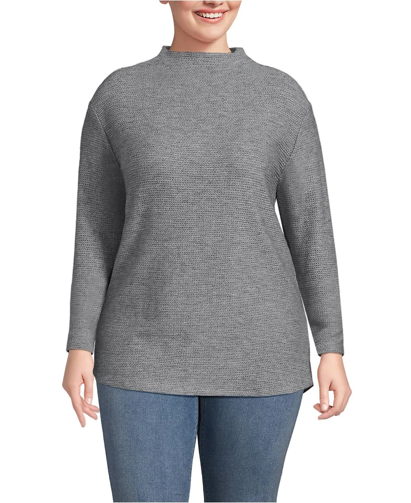 Lands' End Plus Cable Ottoman Relaxed Long Sleeve Funnel Neck Tunic