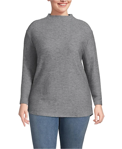 Lands' End Plus Cable Ottoman Relaxed Long Sleeve Funnel Neck Tunic