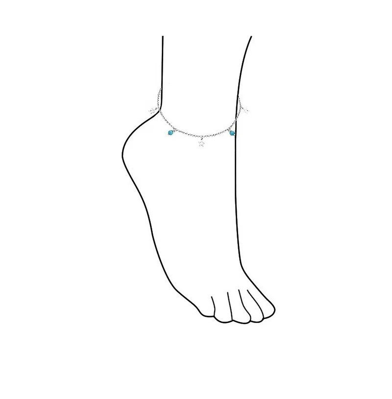 Bling Jewelry Dangle Aqua Blue Vacation Cats Eye Bead Anklet Open Star Multi Charm Ankle Bracelet .925 Sterling Silver Adjustable