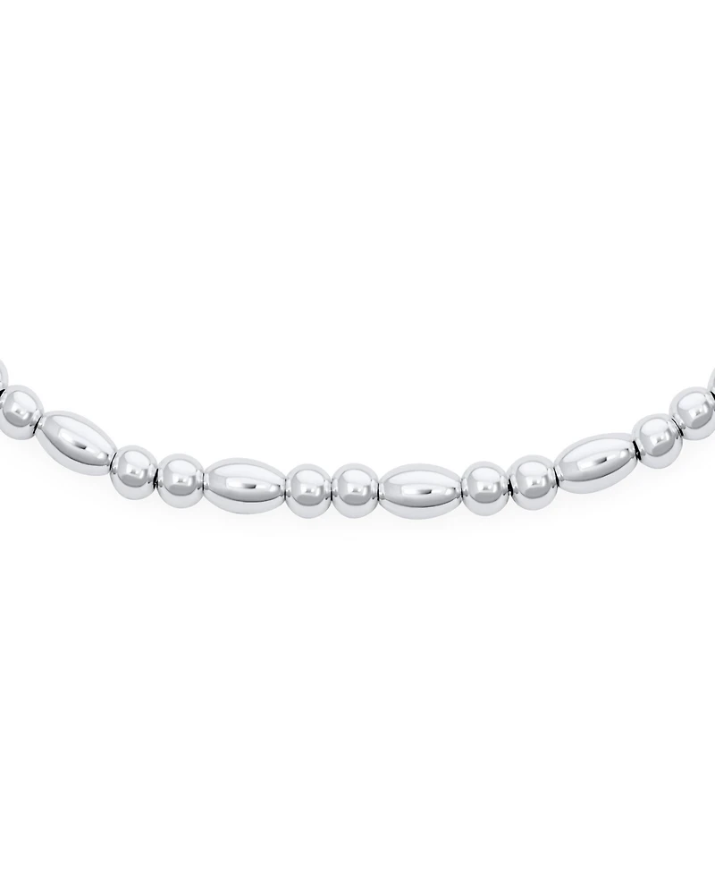 Bling Jewelry Simple Alternating Round And Oval .925 Sterling Silver Small 3 Ball Beads Anklet Strand Ankle Bracelet 9-10 Inch Adjustable