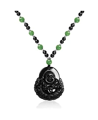 Bling Jewelry Yogi Amulet Mala Green Black Bead Carved Long Large Boho Fashion Statement Thai Spiritual Buddha Pendant Necklace