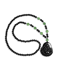 Bling Jewelry Yogi Amulet Mala Green Black Bead Carved Long Large Boho Fashion Statement Thai Spiritual Buddha Pendant Necklace
