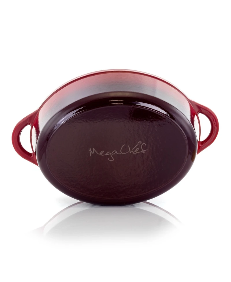 MegaChef 7 Quarts Oval Enameled Cast Iron Casserole in Red