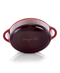 MegaChef 7 Quarts Oval Enameled Cast Iron Casserole in Red