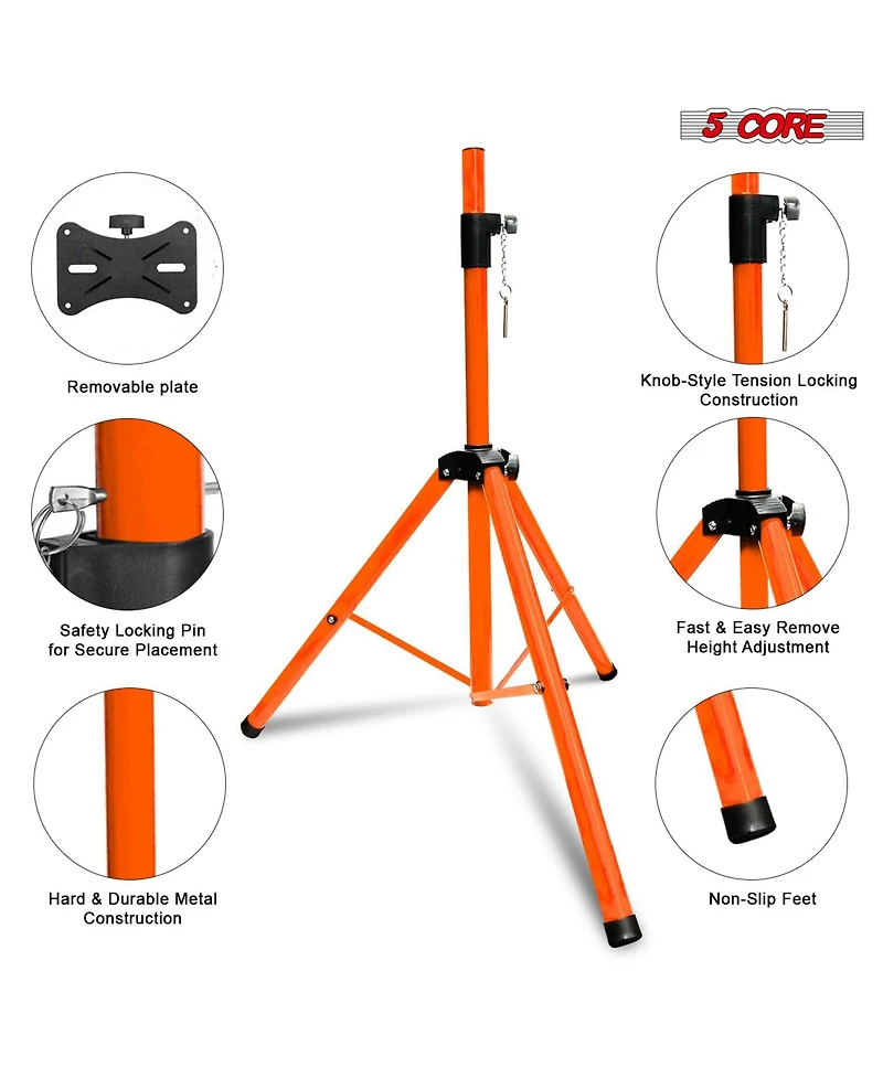 5 Core Speaker Stand Tripod Tall Adjustable 72 Inch Dj Pole Mount Studio Monitor Stands - Orange - 2PCS