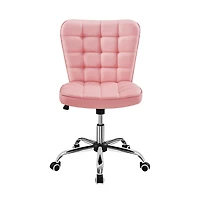 Yaheetech Modern Tufted Armless Desk Chair with Chrome-finish Metal Base, Rolling Wheels, Adjustable Seat Heigh