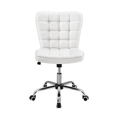 Yaheetech Modern Tufted Armless Desk Chair with Chrome-finish Metal Base, Rolling Wheels, Adjustable Seat Heigh