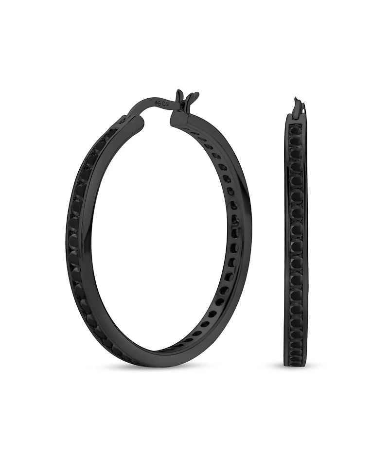 Bling Jewelry Black On Black Cubic Zirconia Pave Cz Large Statement Big Hoops Earring Ip Plated .925 Sterling Silver 1.5 Inch Diameter