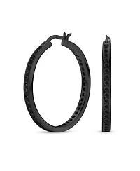 Bling Jewelry Black On Black Cubic Zirconia Pave Cz Large Statement Big Hoops Earring Ip Plated .925 Sterling Silver 1.5 Inch Diameter