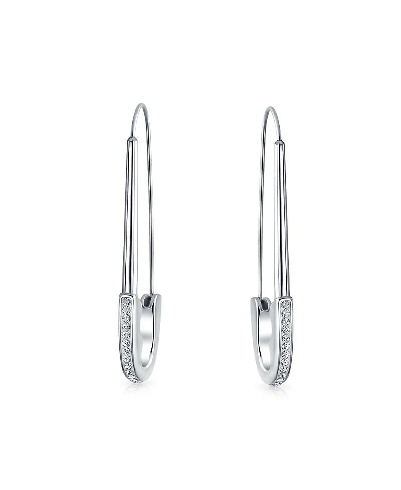 Bling Jewelry Safety Pin Symbol Support displaced people Threader Earrings Crystal Accent Silver Tone Surgical Steel Add Charms