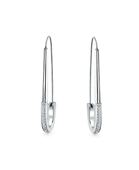 Bling Jewelry Safety Pin Symbol Support displaced people Threader Earrings Crystal Accent Silver Tone Surgical Steel Add Charms