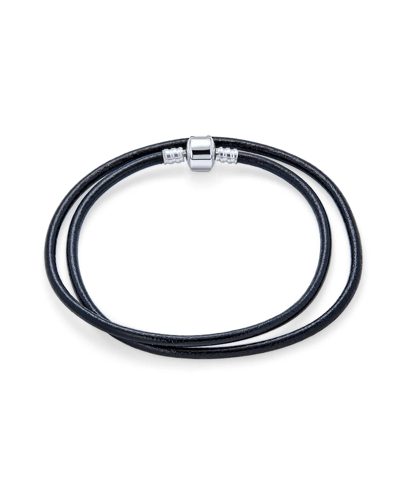 Bling Jewelry Smooth Black Leather Cord Necklace .925 Sterling Silver Barrel Clasp 18 Inch